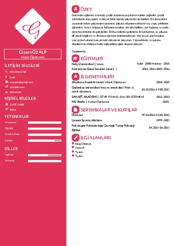 Müzik Öğretmeni Cv Örnekleri cv indir